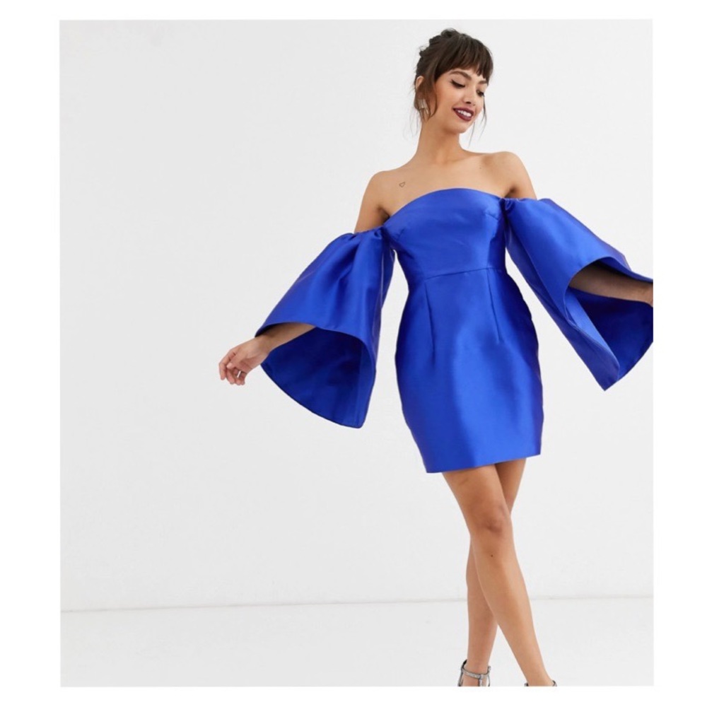 structured mini dress with extreme sleeve